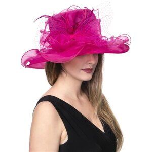 Women's Organza British Fascinator Hat Pink3